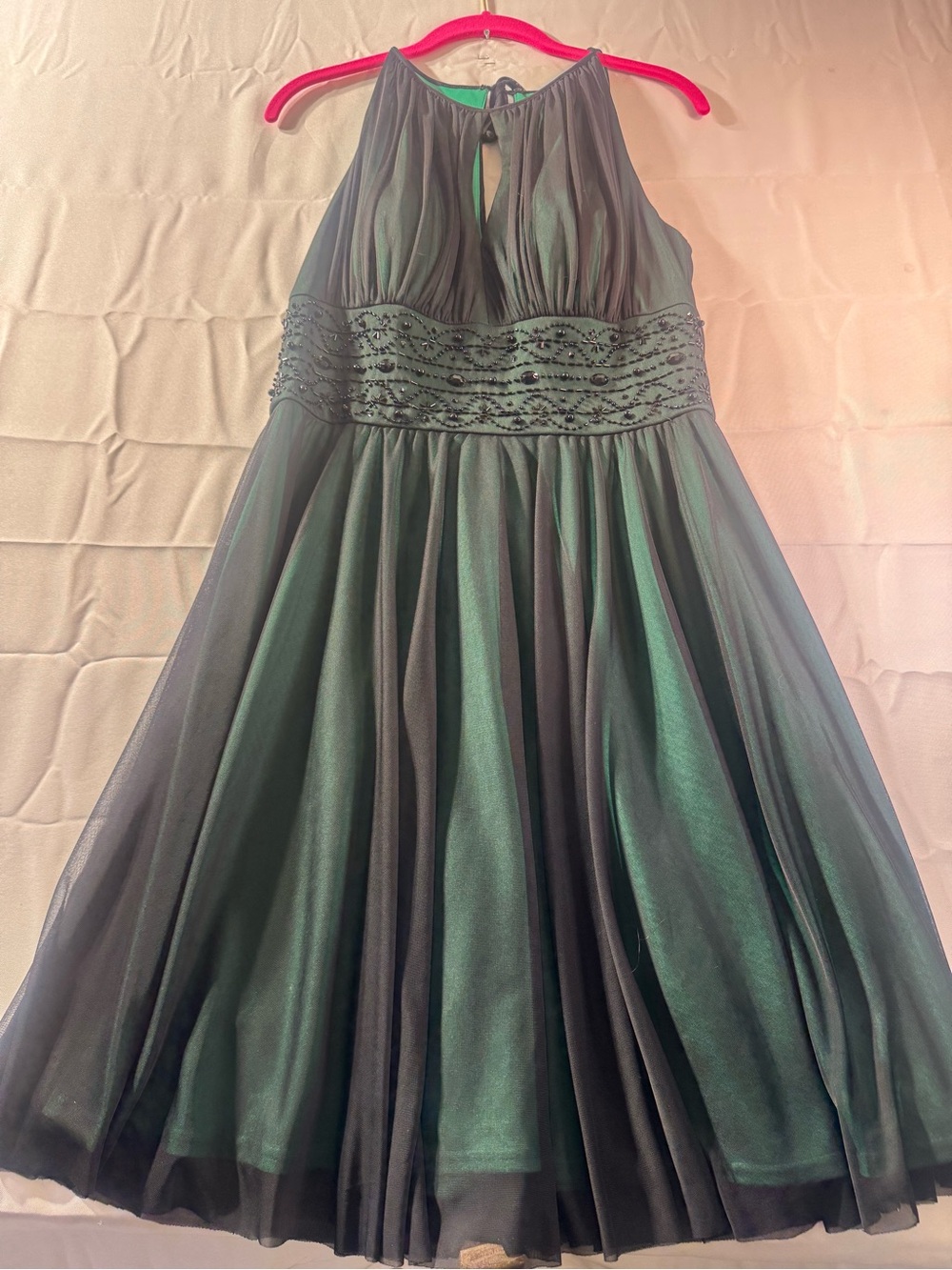 Size 6 Green Halter Prom Dress with Beaded Waist